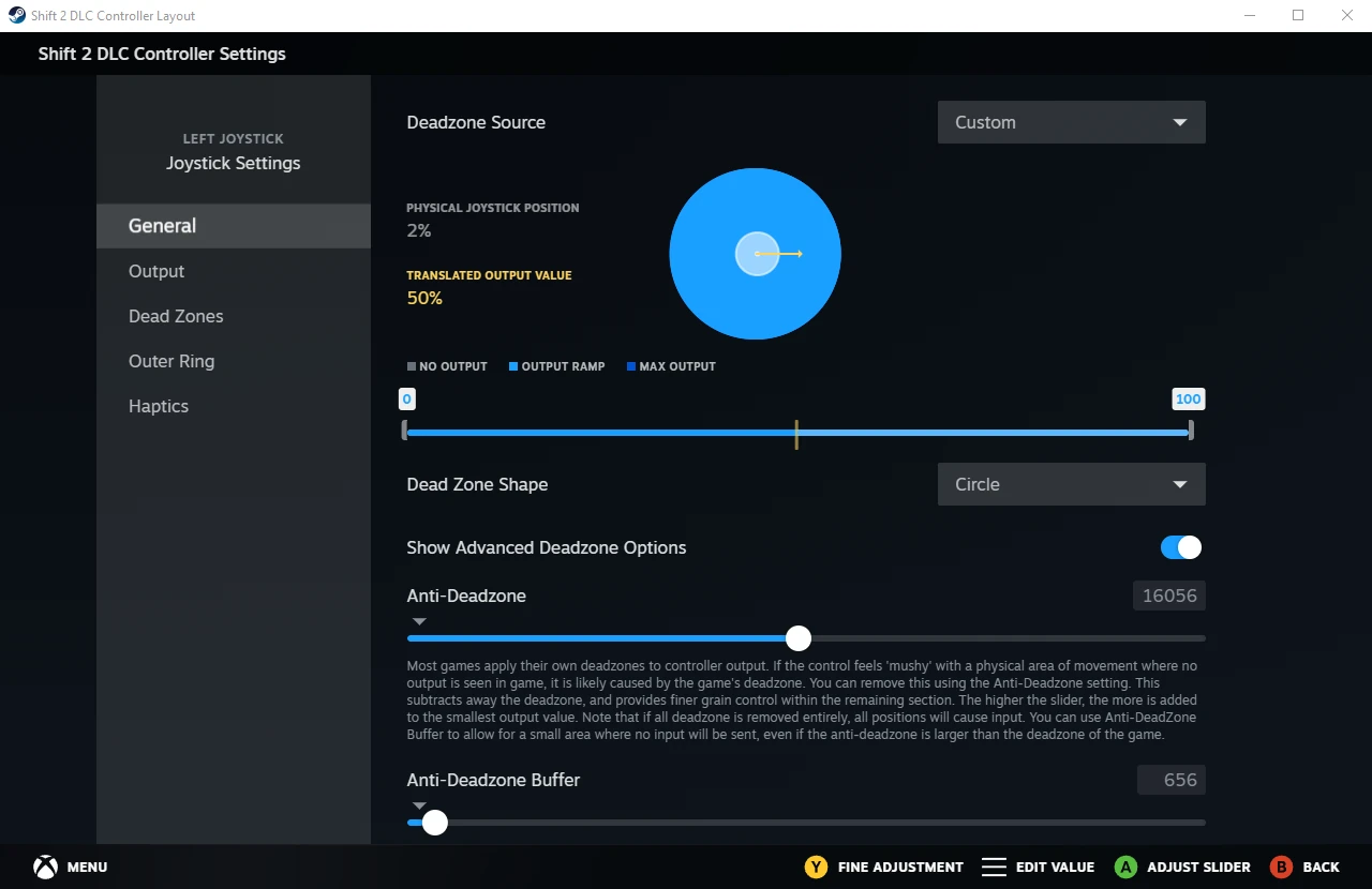 Steam Input Stick Dead Zones